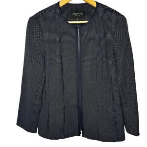 Lafayette 148 New York Navy Blue White Polka Dot Zip Blazer Jacket Women Size 14